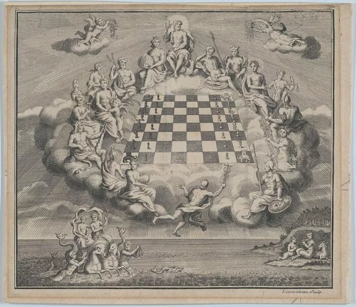 Die griechischen Götter spielen im Olymp Schach