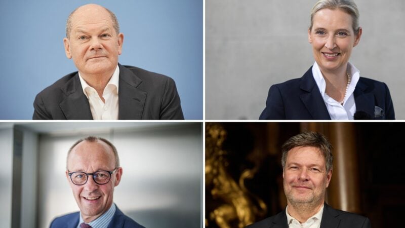 Olaf Scholz (SPD), Alice Weidel (AfD), Friedrich Merz (CDU), Robert Habeck (Bündnis 90/Die Grünen) - Spitzenkandidaten ihrer Parteien und mögliche neue Regierungschefs in Deutschland.