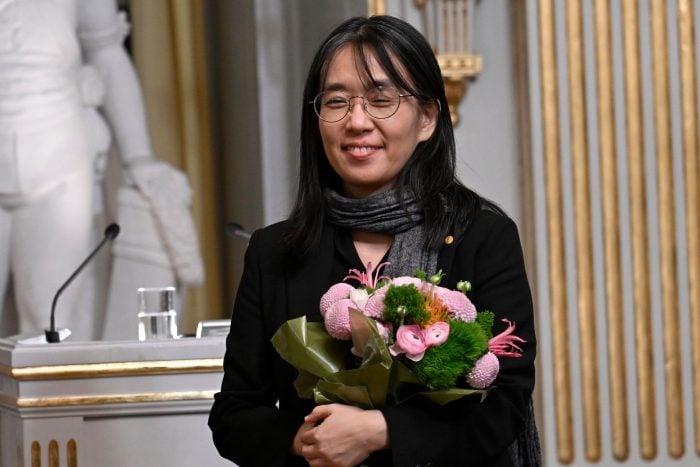 Literaturnobelpreisträgerin Han Kang in Stockholm.