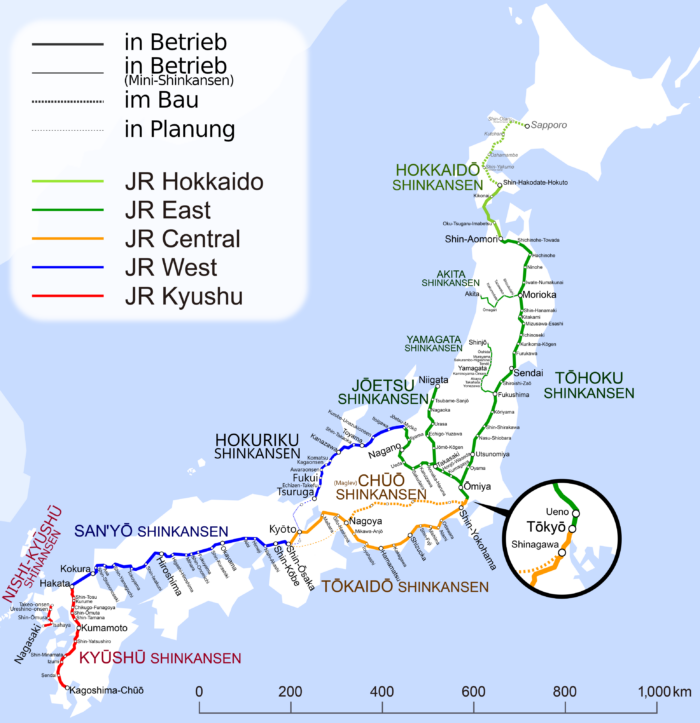 Der Shinkansen nutzt ein eigenes Schienennetz und gilt als pünktlichste Eisenbahn der Welt.