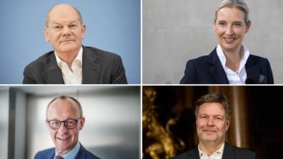 Treten gegeneinander im TV an: Scholz, Merz, Weidel und Habeck.