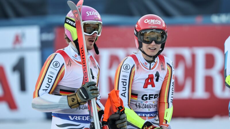 Linus Straßer (l.) und Lena Dürr schieden mit dem deutschen Team im WM-Viertelfinale gegen die Schweiz aus.