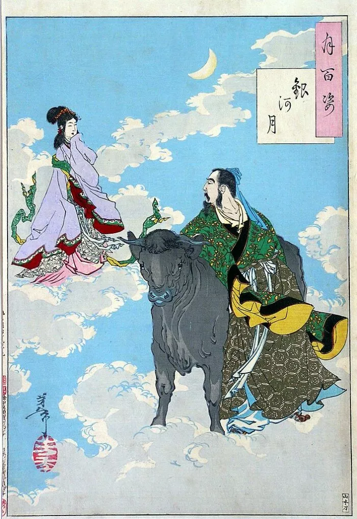 In der chinesische Mythologie ist die Milchstraße mit der Sage vom Hirtenjungen und der Weberin verbunden.