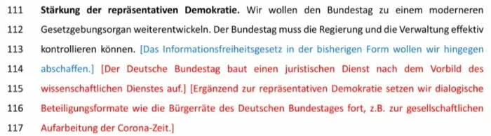 Der Ausschnitt aus dem Arbeitspapier zu den Koalitionsverhandlungen von Union und SPD belegt den Wunsch der Union, das Informationsfreiheitsgesetz abzuschaffen. Foto: Bildschirmfoto/Frag den Staat