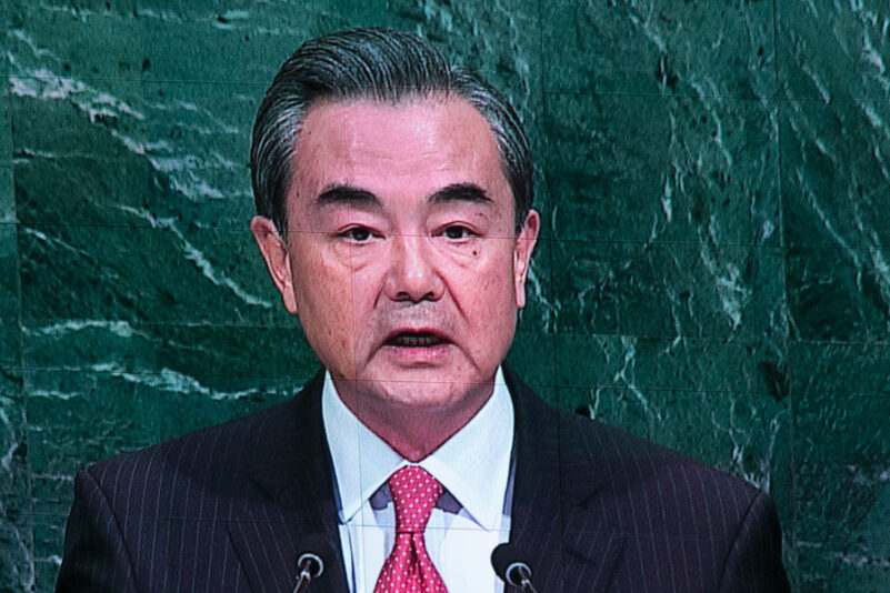 NEW YORK, NY - SEPTEMBER 21: China's Minister for Foreign Affairs Wang Yi addresses the U.N. General Assembly at the United Nations on September 21, 2017 in New York, New York. (Photo by Kevin Hagen/Getty Images)