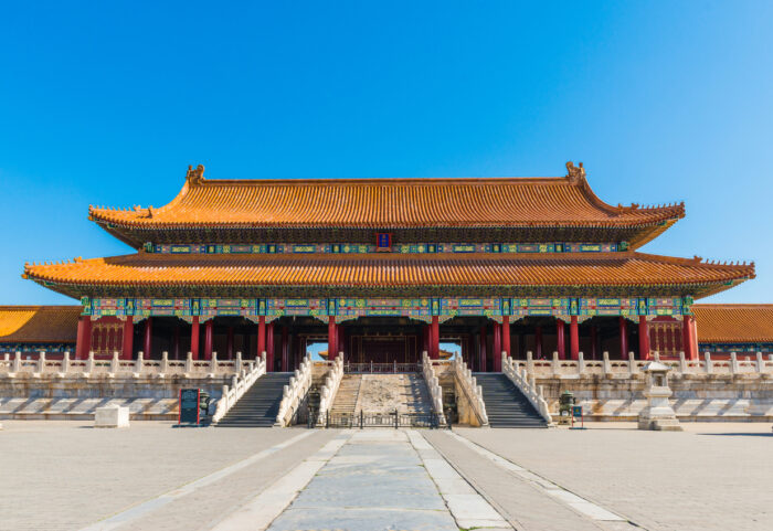 Chinesische Architektur: Die Halle der höchsten Harmonie in der Verbotenen Stadt, Peking