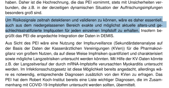 Ein Ausschnitt aus der Stellungnahme des PEI-Präsidenten an das BMG vom 10. November 2021. Foto: Bildschirmfoto/Frag den Staat