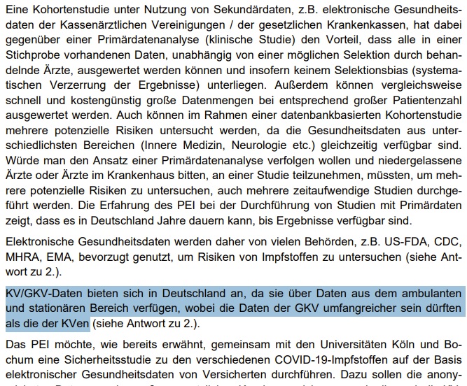 19- Oktober 2020: Das PEI ist für eine Studie an Daten der gesetzlichen Krankenkassen und der Kassenärztlichen Vereinigungen interessiert. Foto: Bildschirmfoto/Frag den Staat