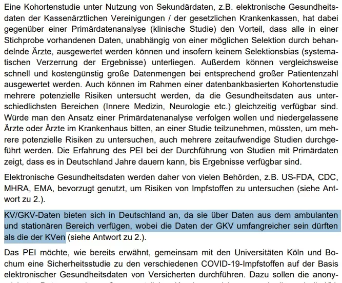 19- Oktober 2020: Das PEI ist für eine Studie an Daten der gesetzlichen Krankenkassen und der Kassenärztlichen Vereinigungen interessiert. Foto: Bildschirmfoto/Frag den Staat