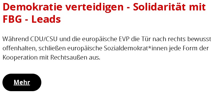 Die Stichwortsuche auf der SPD-Website förderte am frühen Nachmittag des 30. Juli 2025 noch immer eine verbale Spitze gegen die CDU/CSU und die EVP im EU-Parlament zu Tage. Foto: Bildschirmfoto/SPD