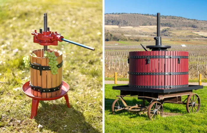 Traditionelle Korbpressen gibt es in nahezu allen Größen. Für den Hausgebrauch üblich sind 10–20 Liter Fassungsvermögen üblich.