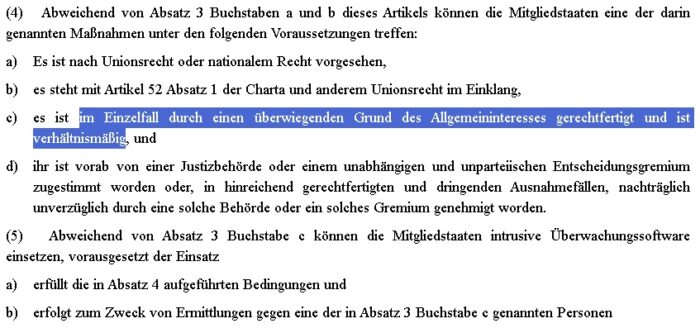 Ein Ausschnitt aus Artikel 4 des „European Media Freedom Act“ (EMFA). Foto: Bildschirmfoto/Amtsblattder Europäischen Union