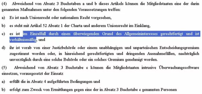 Un estratto dall'articolo 4 dell'European Media Freedom Act (EMFA). Foto: Screenshot/Gazzetta ufficiale dell'Unione europea