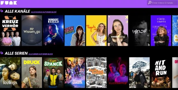 Das Bildschirmfoto zeigt nur einen kleinen Teil der Angebote des gemeinsamen „Funk“-Netzwerks von ARD und ZDF. Foto: funk.net