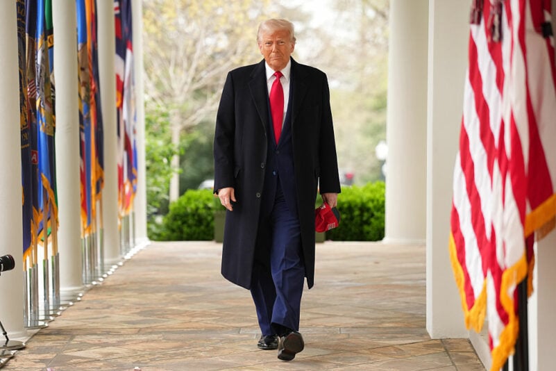 U.S. President Donald Trump arrives to speak during a “Make America Wealthy Again” trade announcement event in the Rose Garden at the White House on April 2, 2025 in Washington, DC. (Andrew Harnik/Getty Images)