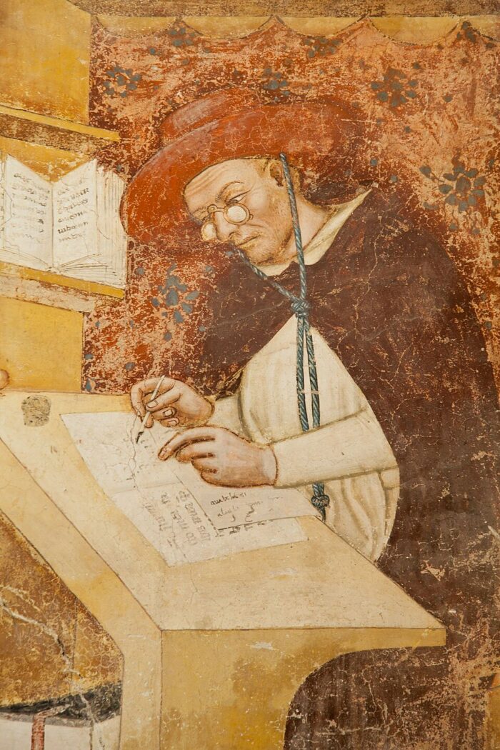 Gemälde von Kardinal Hugo von Saint-Cher mit Brille