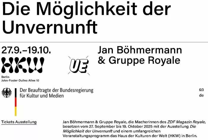 Ein Ausschnitt aus der Programmwebsite zum 2025er Böhmermann-Kunstprojekt „Die Möglichkeit der Unvernunft“ in Berlin. Foto: Bildschirmfoto/Unvernunft.Berlin
