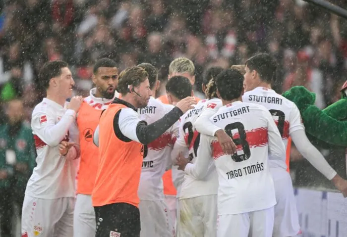 Der VfB jubelte kollektiv über den Treffer von Bilal El Khannouss.