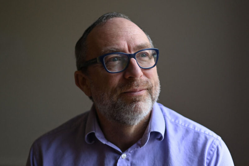 Jimmy Wales, founder of online encyclopedia Wikipedia poses for a portrait in London on January 13, 2021. - Social media platforms like Twitter and Facebook did a "poor job" of dealing with outgoing US President Donald Trump for a "very, very long time", Wikipedia founder Jimmy Wales has said. (Photo by Daniel LEAL / AFP) (Photo by DANIEL LEAL/AFP via Getty Images)