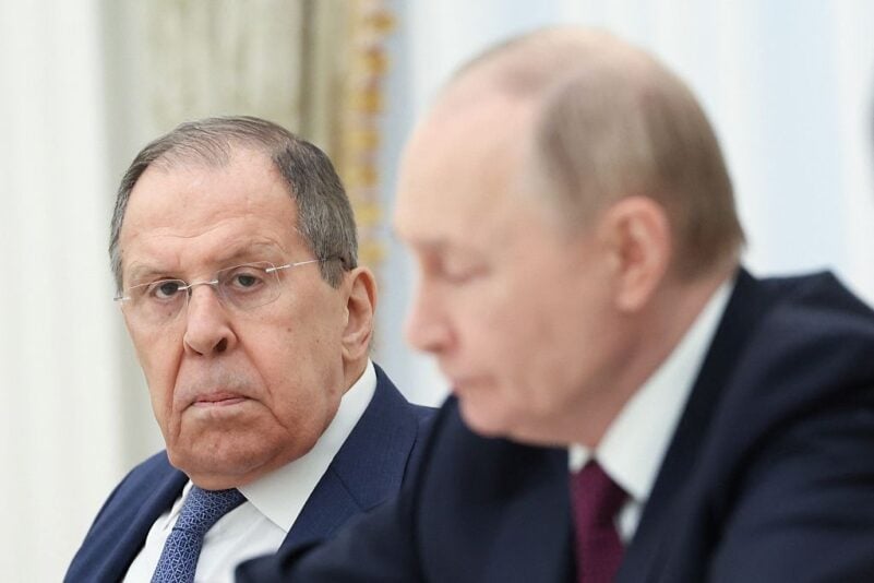 In this pool photograph distributed by the Russian state agency Sputnik, Russia's Foreign Minister Sergei Lavrov looks on during a meeting of Russian President Vladimir Putin with Iranian Foreign Minister at the Kremlin in Moscow on June 23, 2025. (Photo by Alexander KAZAKOV / POOL / AFP) (Photo by ALEXANDER KAZAKOV/POOL/AFP via Getty Images)