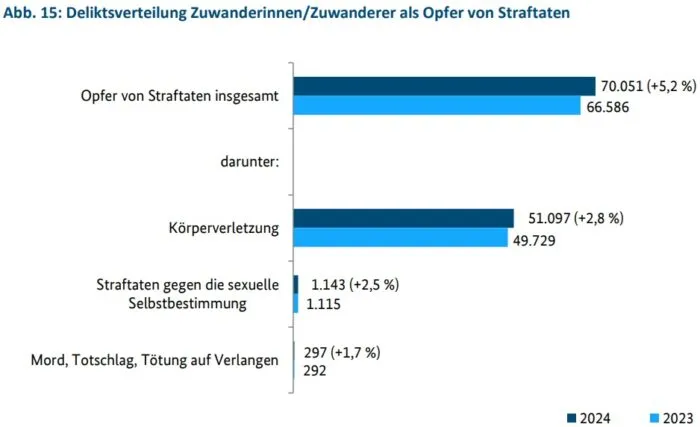 Zuwanderer oder Zuwanderinnen als Opfer von Straftaten nach Deliktsbereich. Foto: Bildschirmfoto/BKA